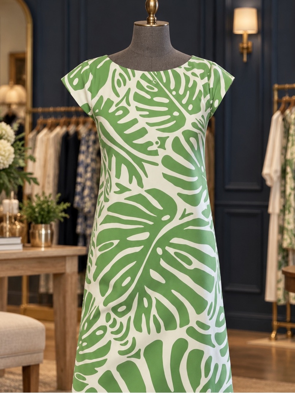 CK Bradley Green and White Hudson shift leaf island grandma core Dress NWT $228